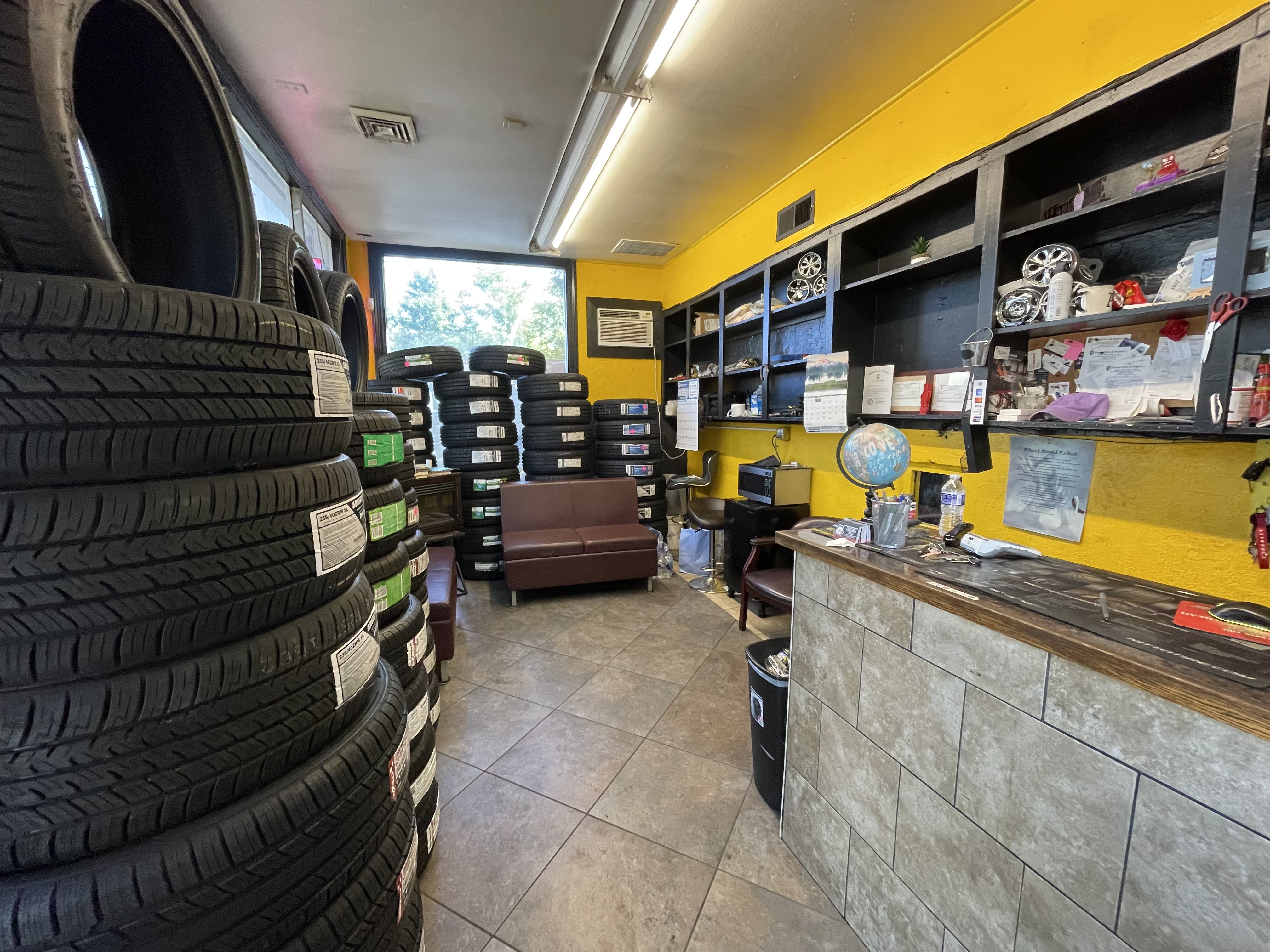 Power Tire interior showing tire inventory and waiting area
